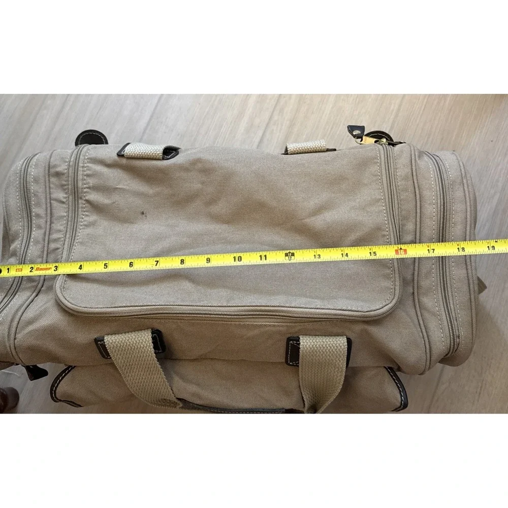 Vintage Eddie Bauer Duffle Bag Canvas Leather Trim Ford Travel Utility Weekender